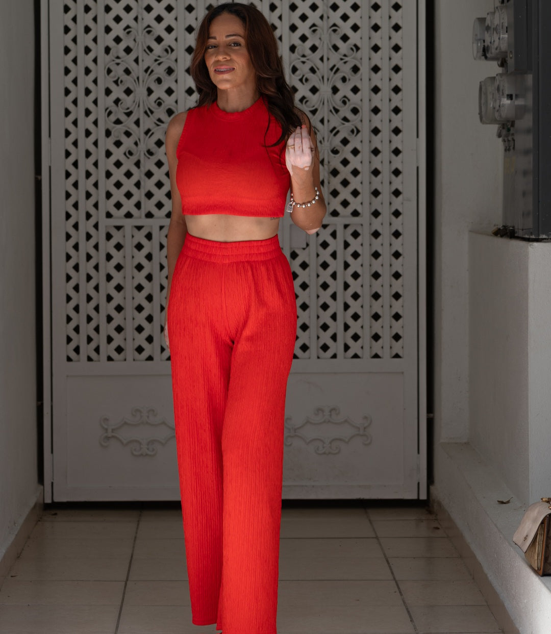 "Chic" Tomato Red Palazzo Set