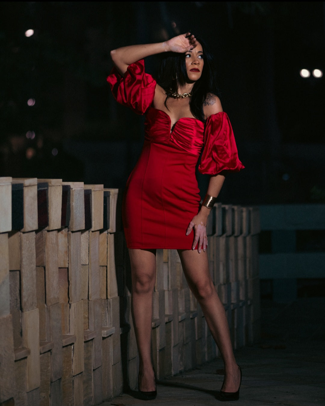 Red Party Ruffle Shoulder Dress